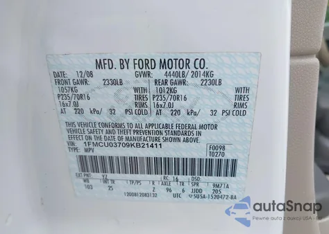 2009 Ford Escape Xlt from USA, damaged, VIN 1FMCU03709KB21411